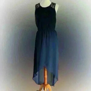 Navy Lace-back High Low Maxi Dress XS